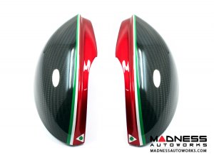 Alfa Romeo Giulia Mirror Covers - Carbon Fiber - Full Replacements - Red Stripe w/ QV Logo Alfa Romeo Giulia Mirror Covers - Carbon Fiber - Full Replacements - Red Stripe w/ QV Logo